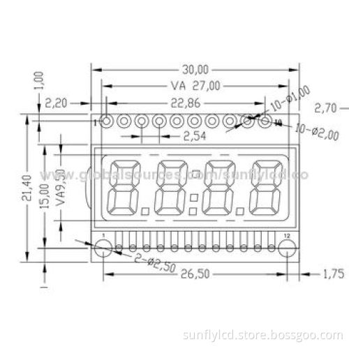 4 Digits TN 7 Segment LCD Display, -20 to 70°C Operating Temperatures